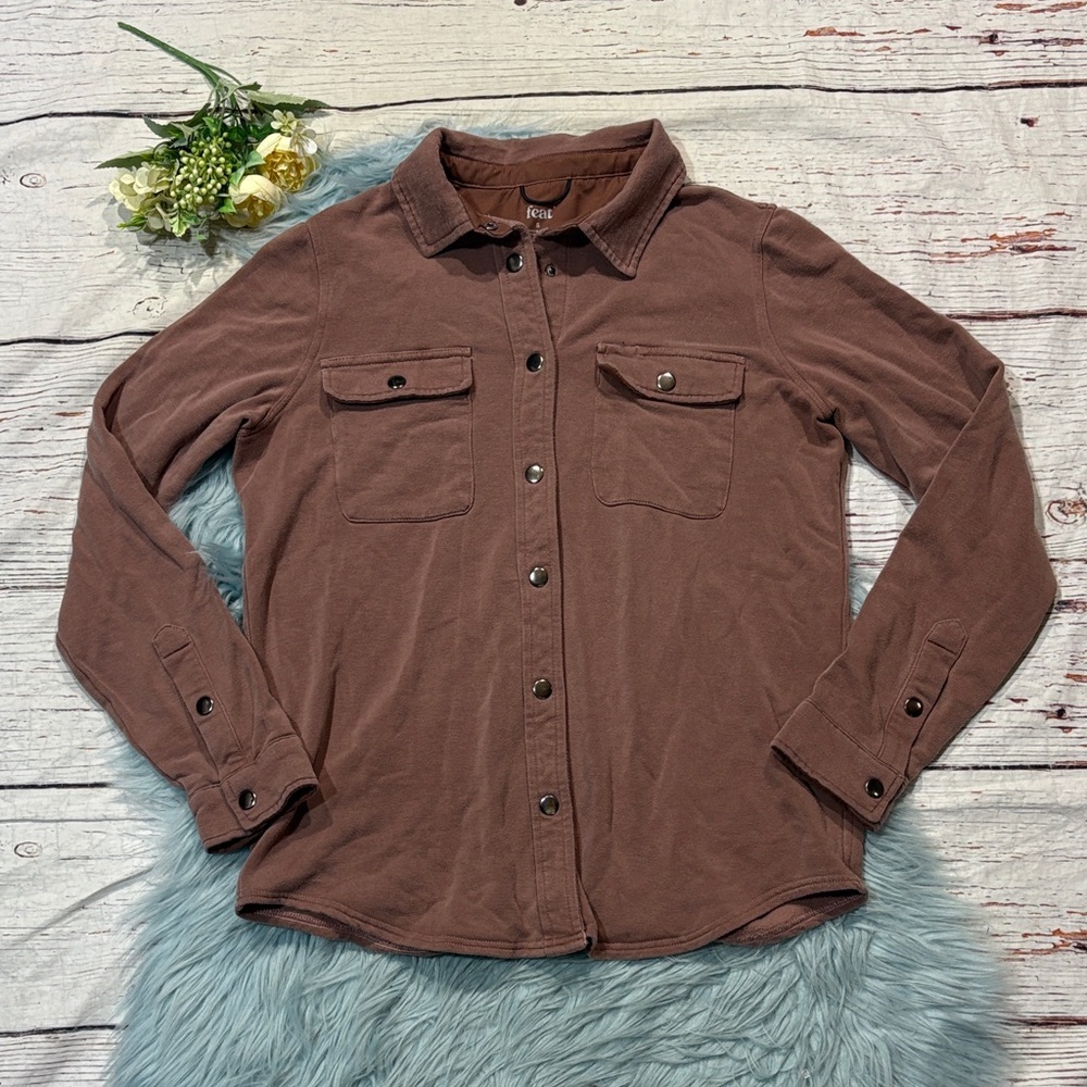 Feat Unisex Hybrid Brown Button Front Shirt Jacket Shacket